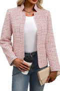 Womens Tweed Blazer Long Sleeve Jacket Notch Collar - Elegant
