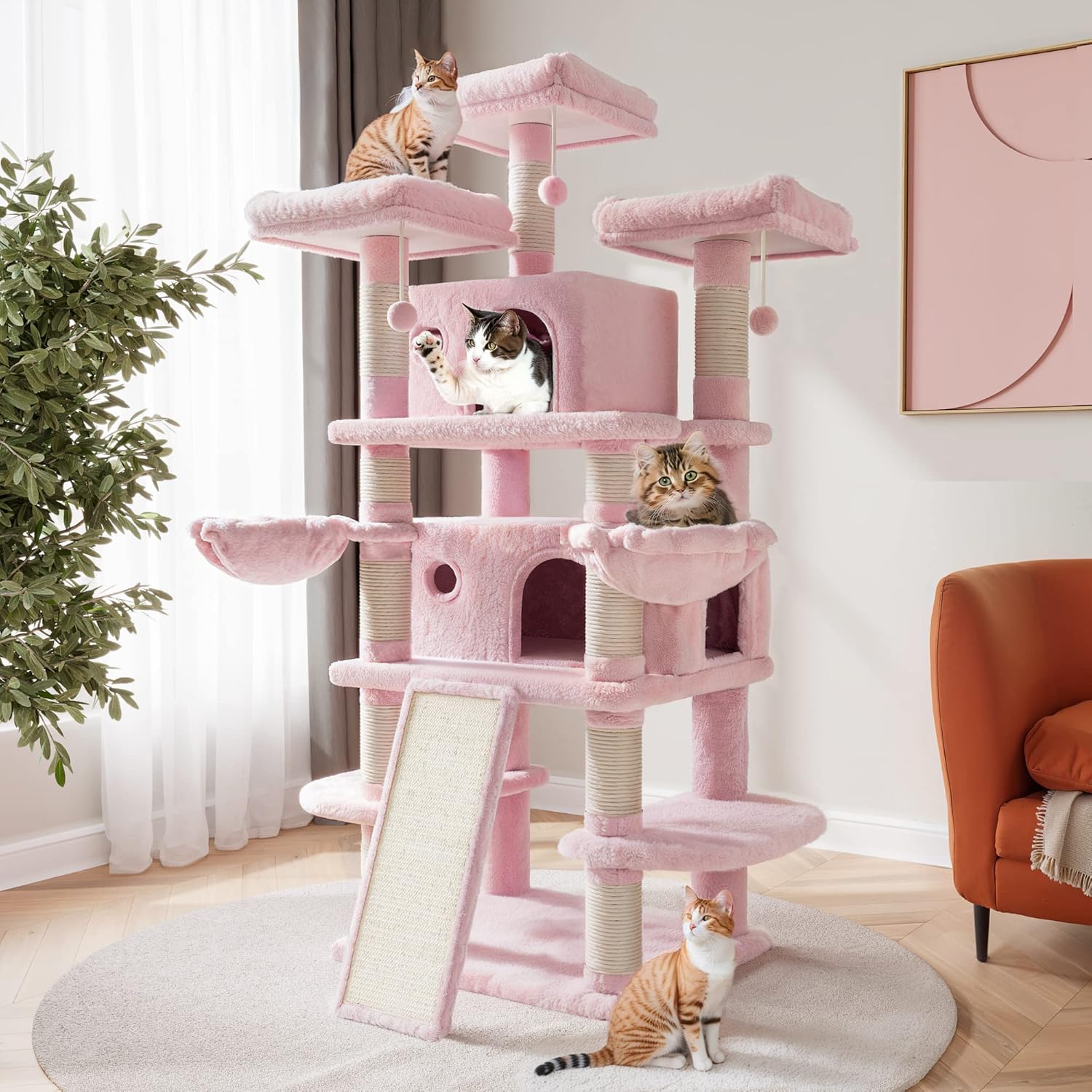 SHA CERLIN 68 Inches Multi-Level Cat Tree for Large Kitties