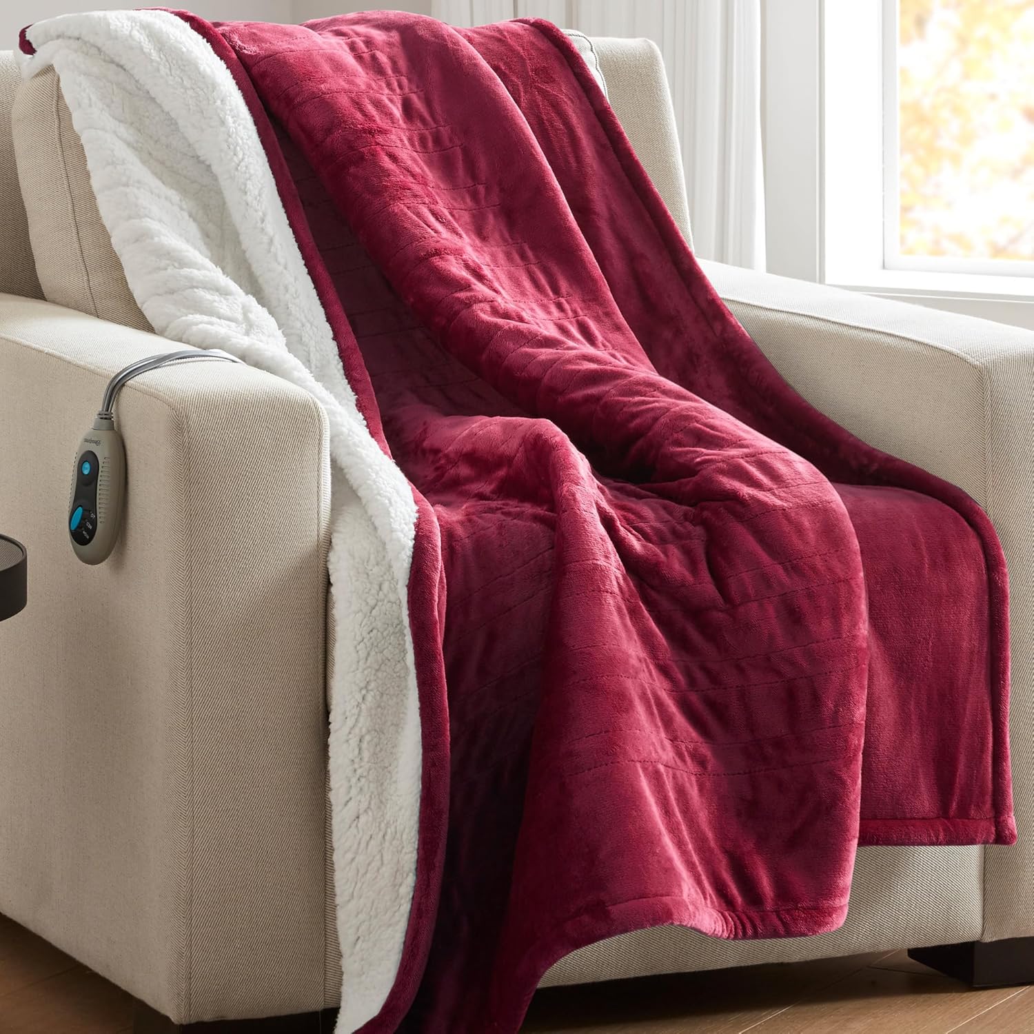Beautyrest Heated Blanket - Soft Reversible Plush Sherpa Throw