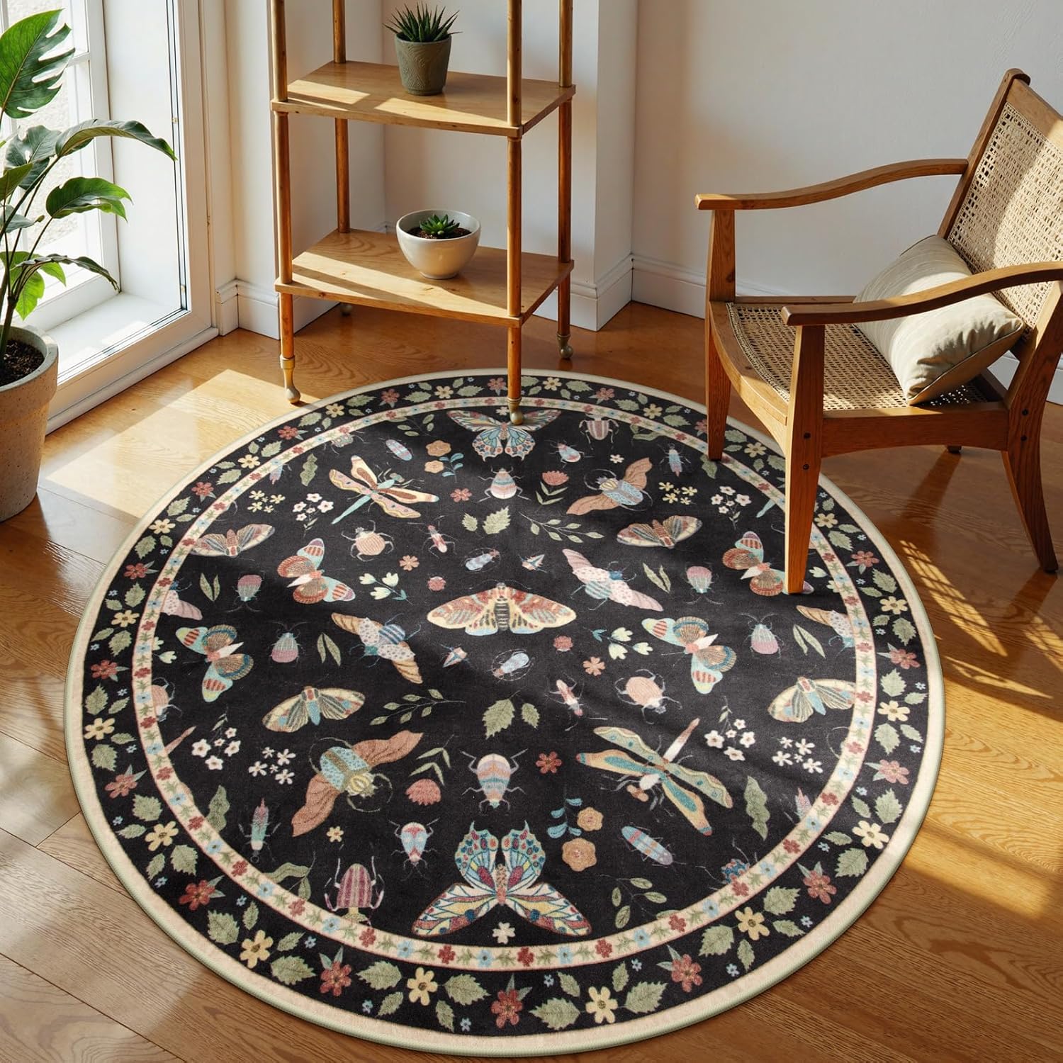 Lahome Insect Washable Round Rug, Non-Slip Soft 4ft Carpet