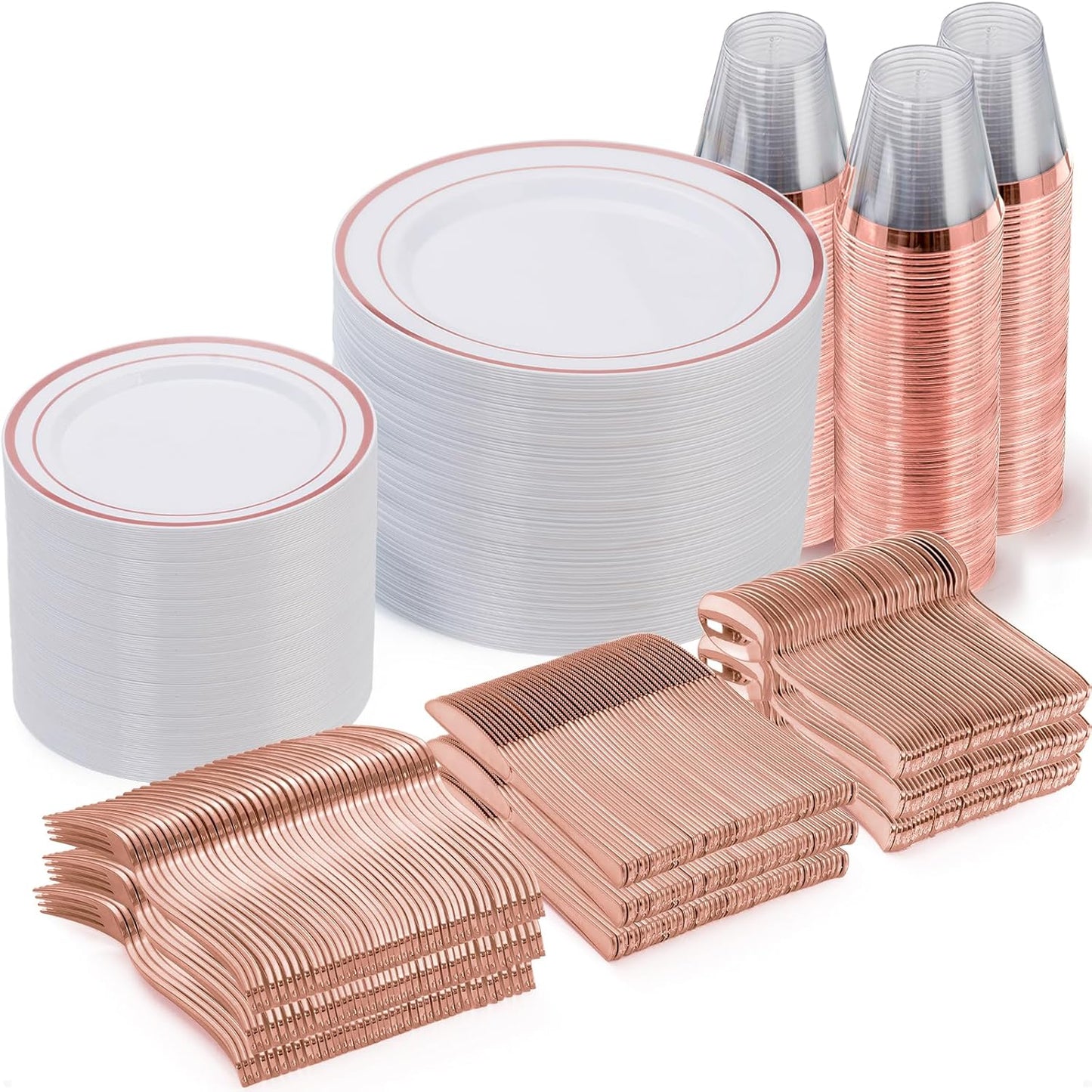 Goodluck 600 Pieces Rose Gold Disposable Plates for Parties