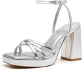 Silver Strappy Heels for Women - Square Toe 3in Platform