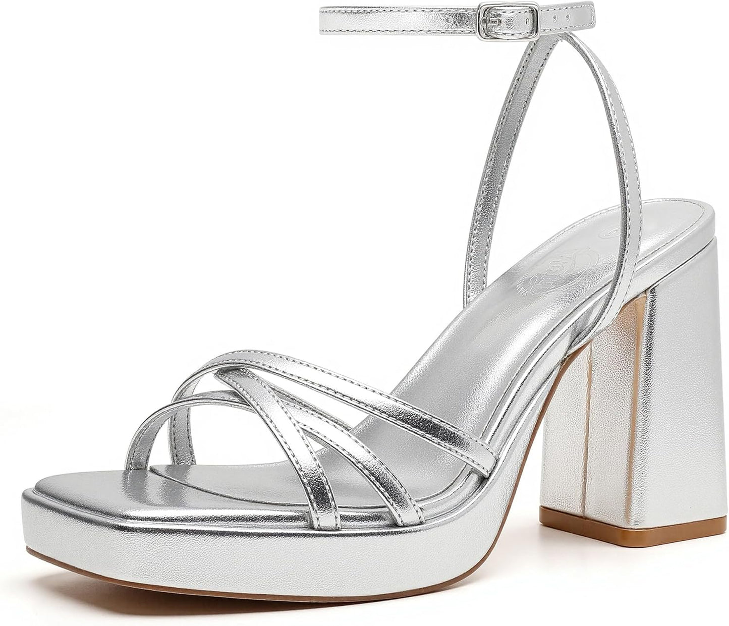 Trary Gold & White Heels - Strappy Block Heels for Wide Feet