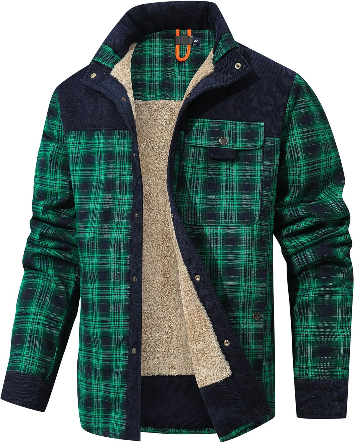 HYPESTFIT Men's Corduroy Plaid Sherpa Lined Flannel Shirt Jacket