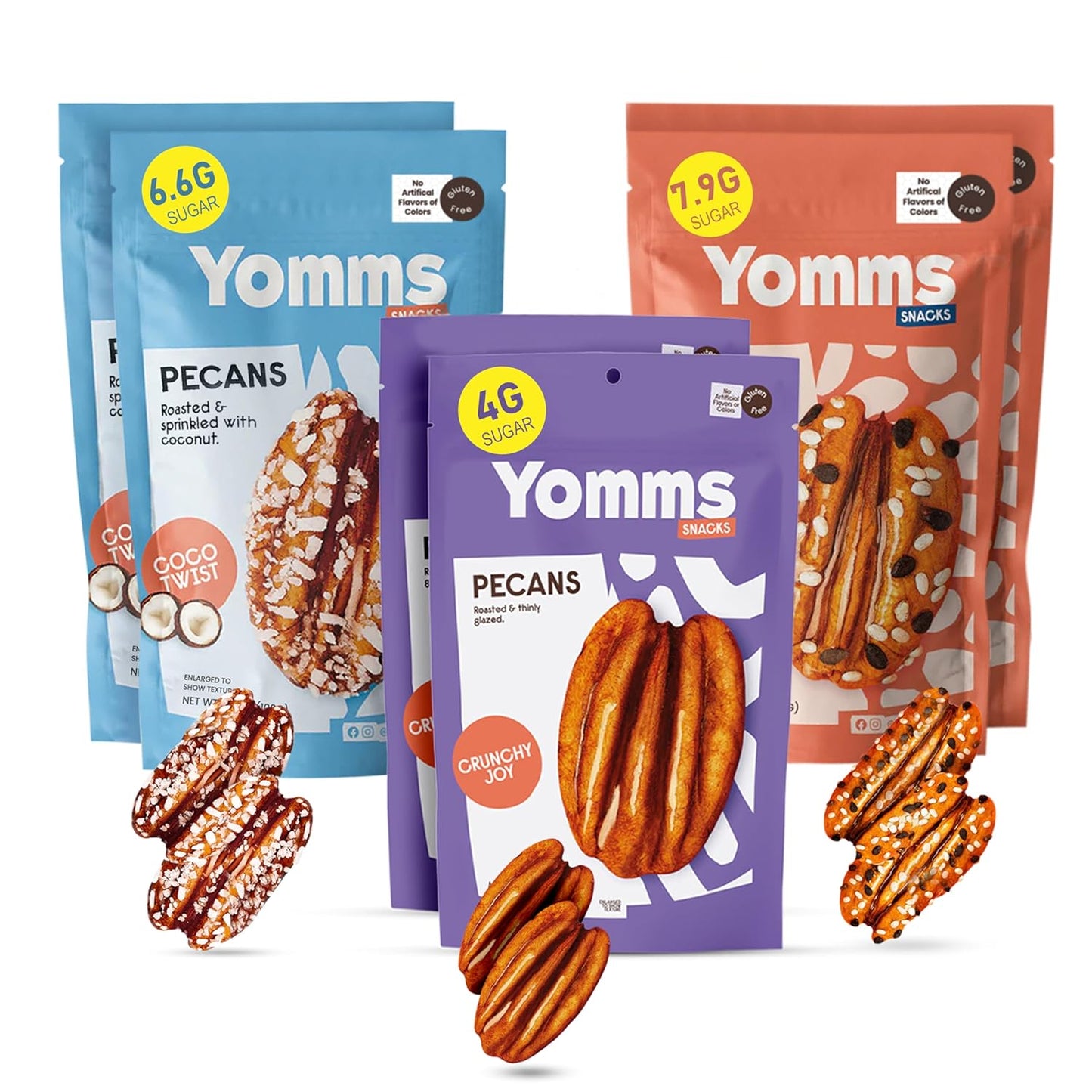 Yomms Pecan Snack Variety Pack - Healthy Dessert Snack Treats