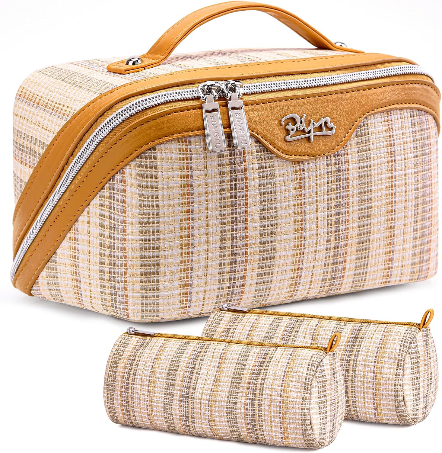 Travel Makeup Bag for Women: Large Capacity Vegan Leather Set