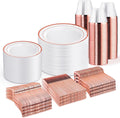 Rose Gold Disposable Dinnerware Set for 100 Guests - Elegant Party Kit