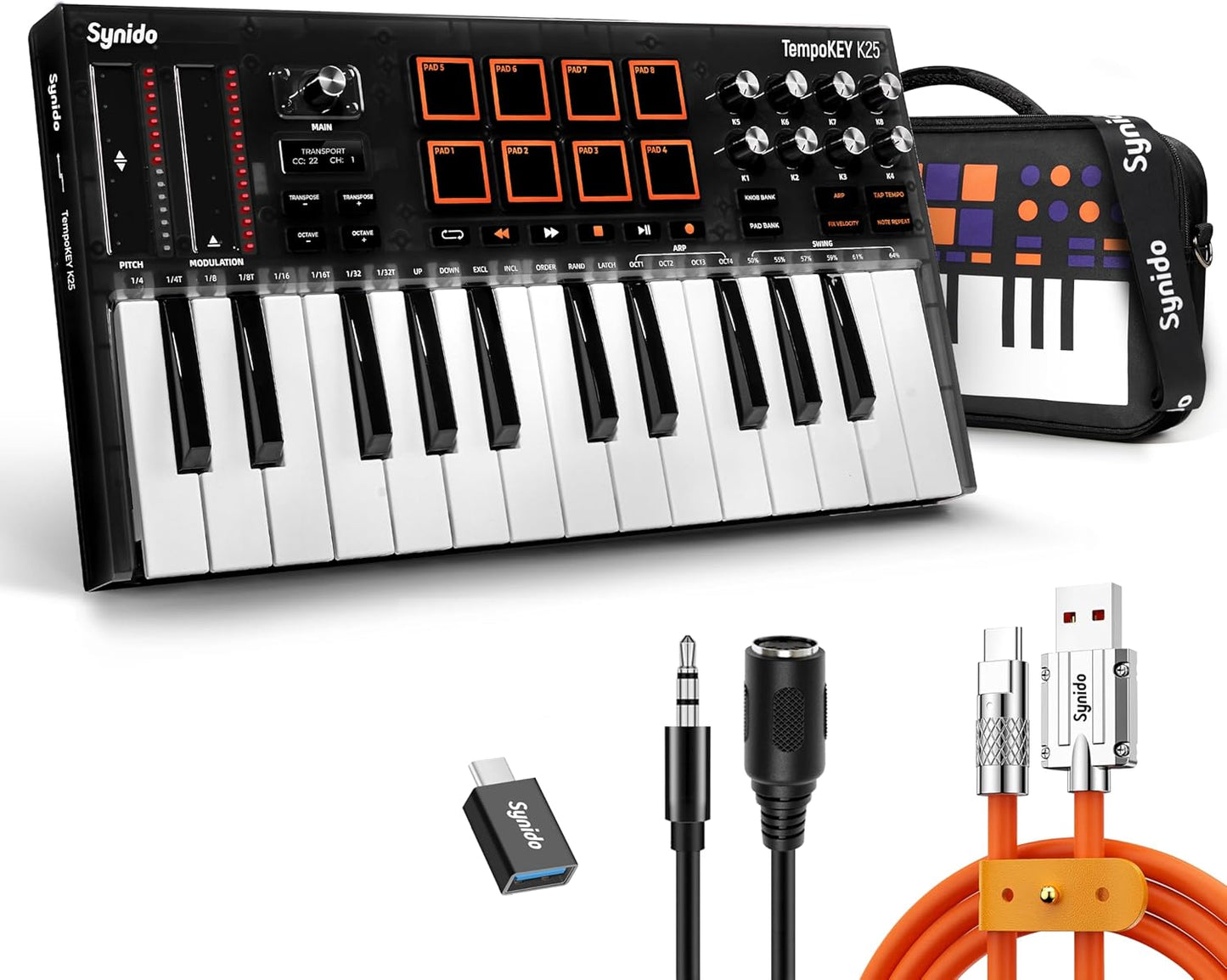 Portable MIDI Keyboard Controller w/ Drum Pads & OLED Screen for Music Production