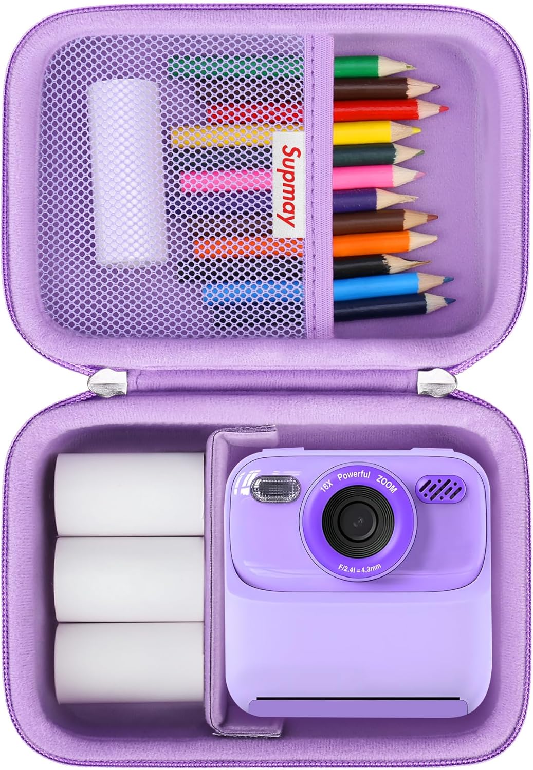 Kid Camera Case with Mesh Pocket for Accessories, Purple