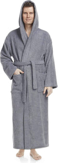 Arus Men's Hooded Classic Turkish Cotton Bathrobe Full Length Option