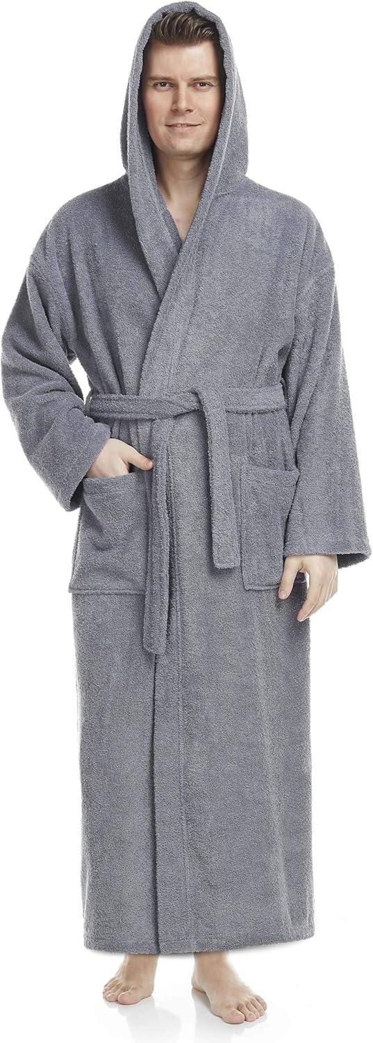 Arus Men's Hooded Classic Bathrobe - Turkish Cotton Luxury Robe