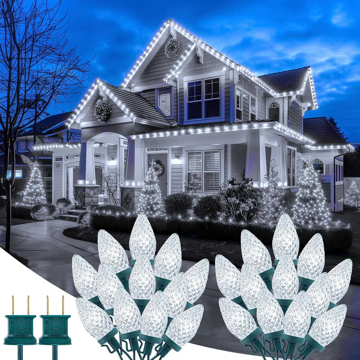 Brightown 2 Pack 132ft 200LED C9 Outdoor Christmas String Lights