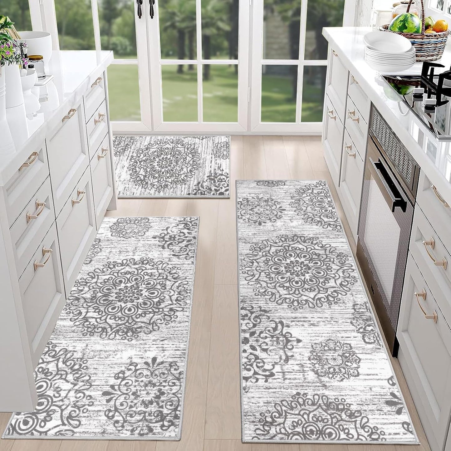 Farmhouse Kitchen Rugs Set of 3 Non Slip Washable Mats