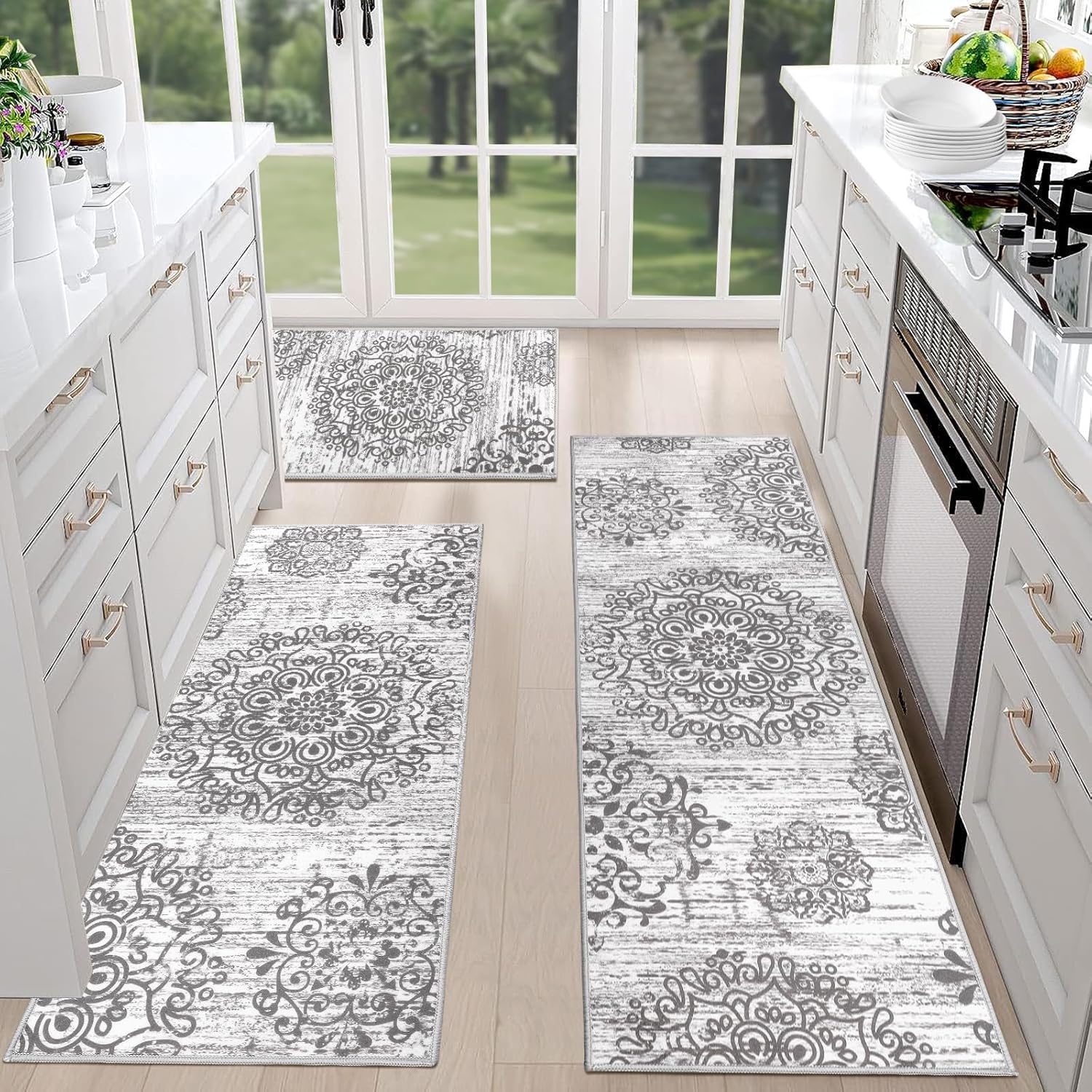 Farmhouse Kitchen Rugs Set of 3 Non Slip Washable Mats