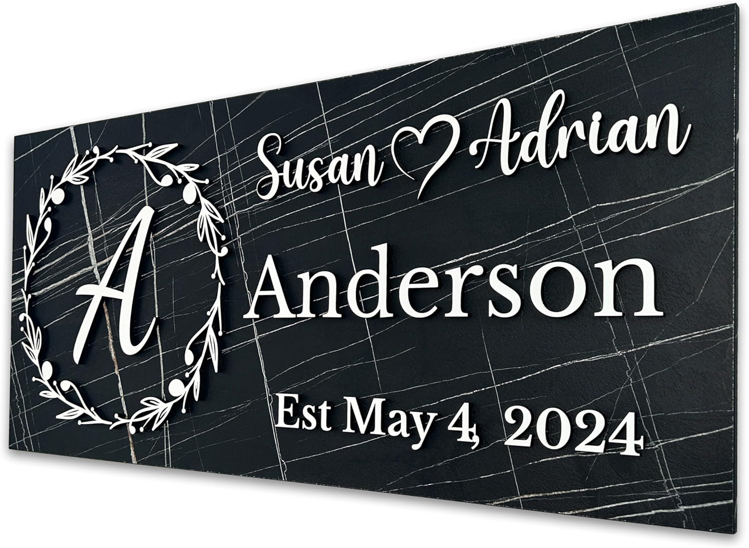 Personalized Black Marble Family Name Sign for Modern Decor