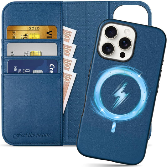 Genuine Leather Detachable Folio Wallet for iPhone 16 Pro Max