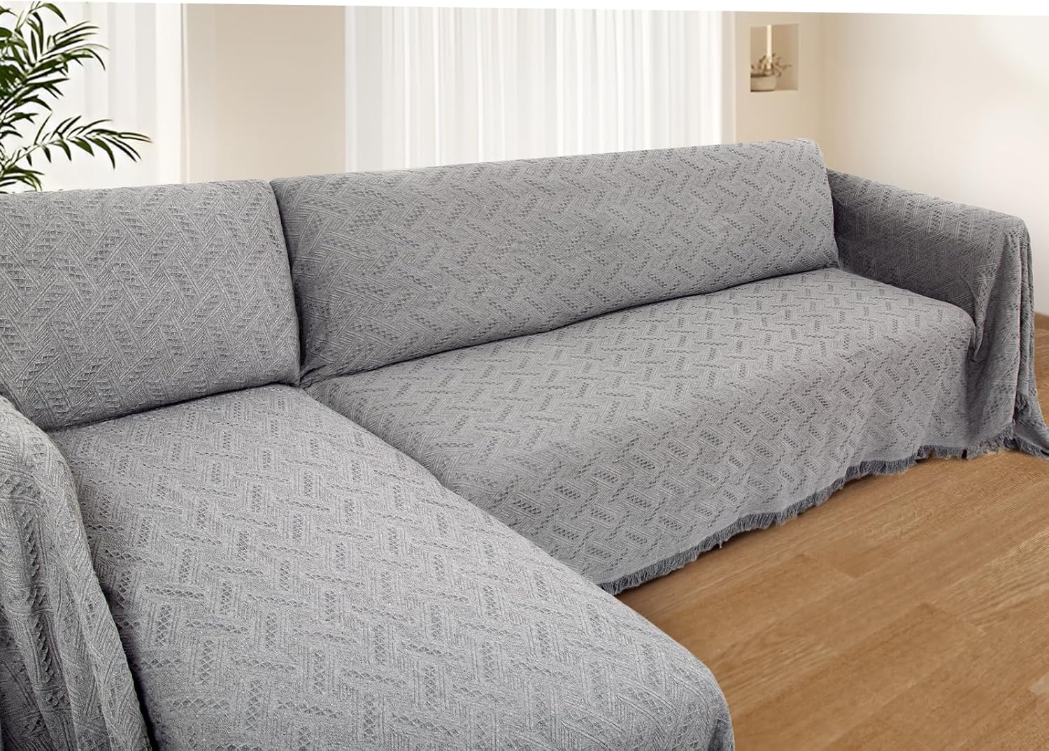Sectional Couch Covers for L Shaped Sofa - Light Grey Protector