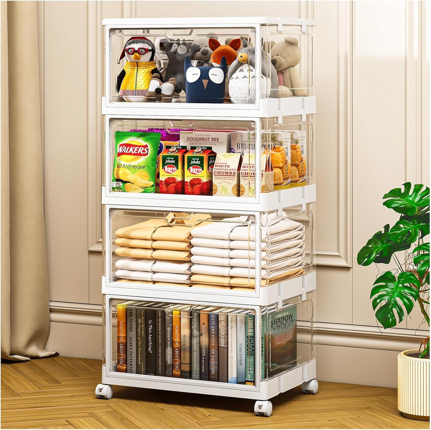 Clear Storage Bins with Lid 24Qt - Stackable Organizers for Home