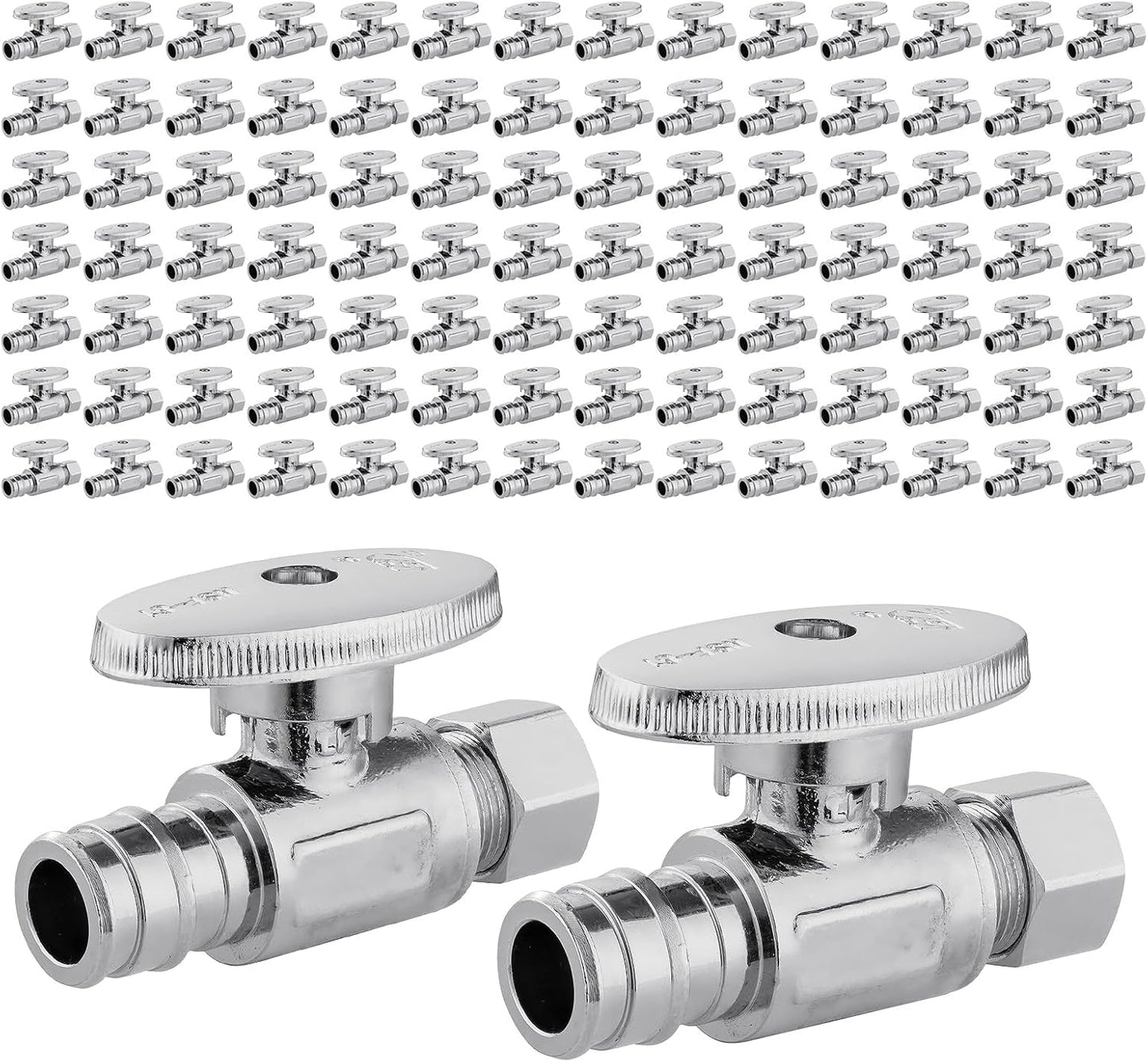 100 PCS EFIELD Stop Valve Pex-a 1/4 Turn Straight Chrome Brass