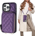 Dark Purple Crossbody Wallet Case for iPhone 15 Pro Max - RFID Zipper