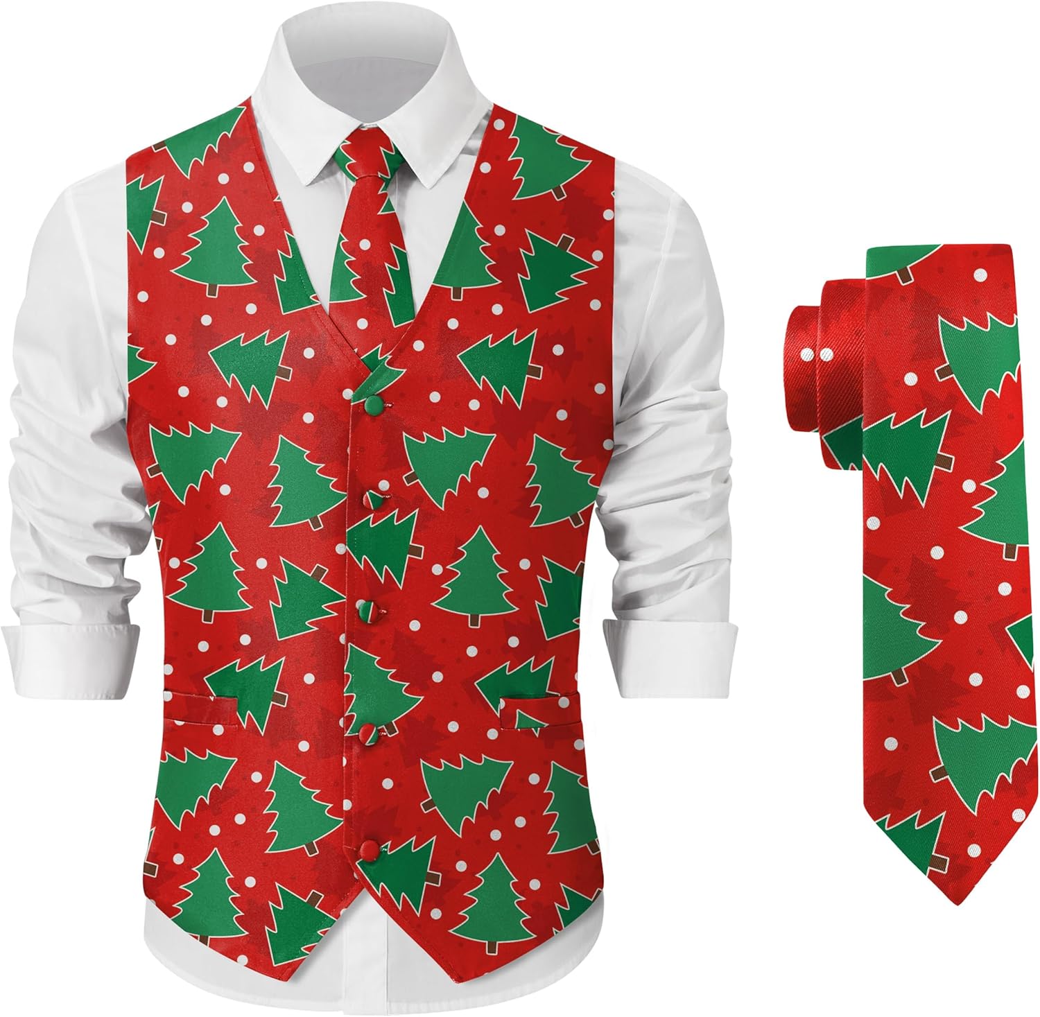 Arvilhill Men's Christmas Suit Vest with Tie for Festive Events