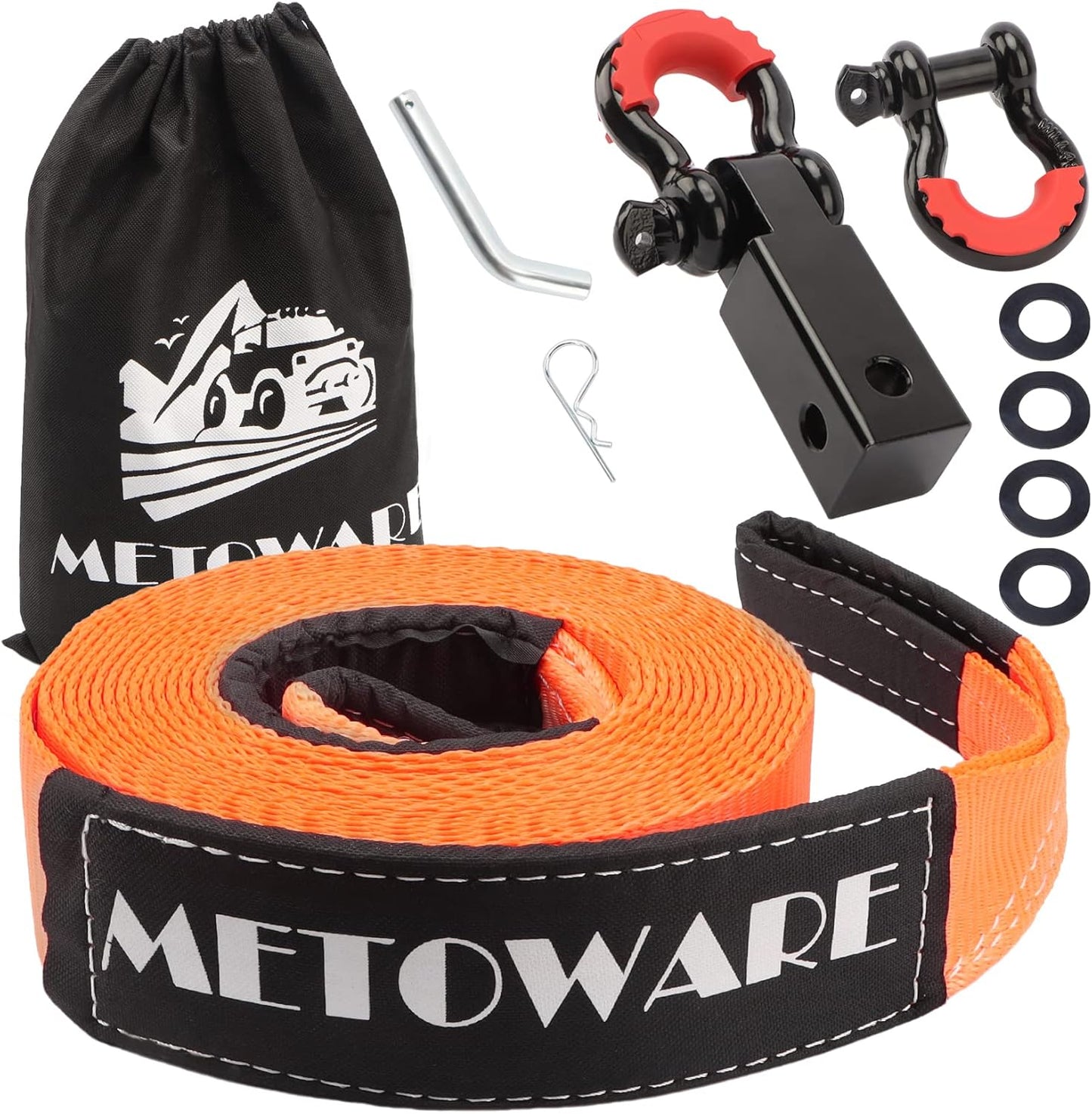 METOWARE Heavy Duty Tow Strap Recovery Kit for Off Road Use