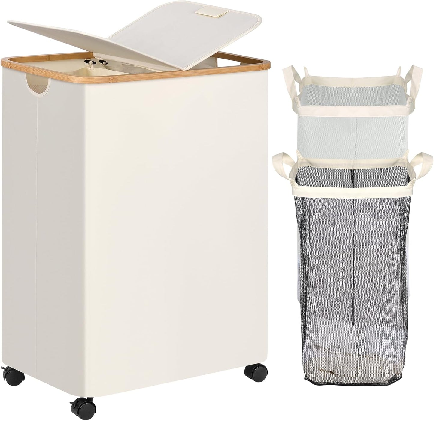 efluky Double Laundry Hamper with Wheels for Easy Sorting