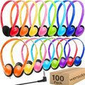 100 Pack Classroom Headphones Bulk for Kids - Durable Wired On-Ear Set