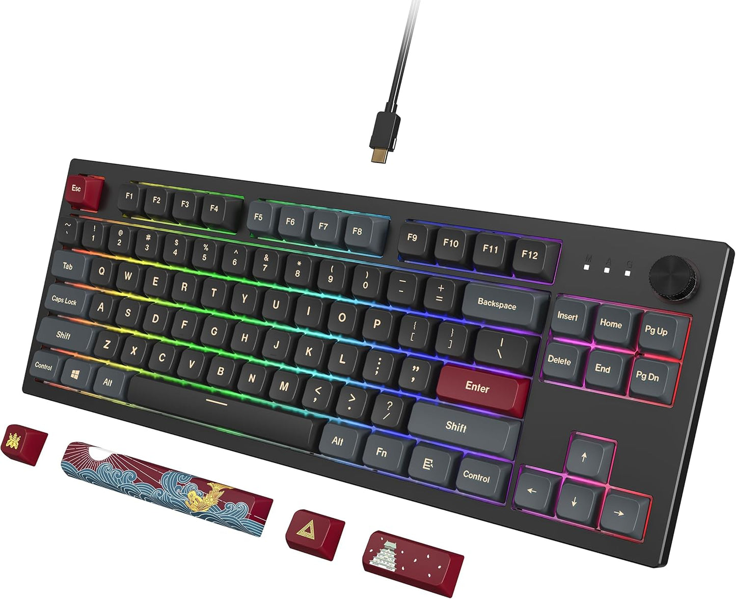 Montech MKey TKL Gaming Keyboard: Custom RGB, PBT Keycaps, Hot-Swappable Gateron, Osaka Castle Theme