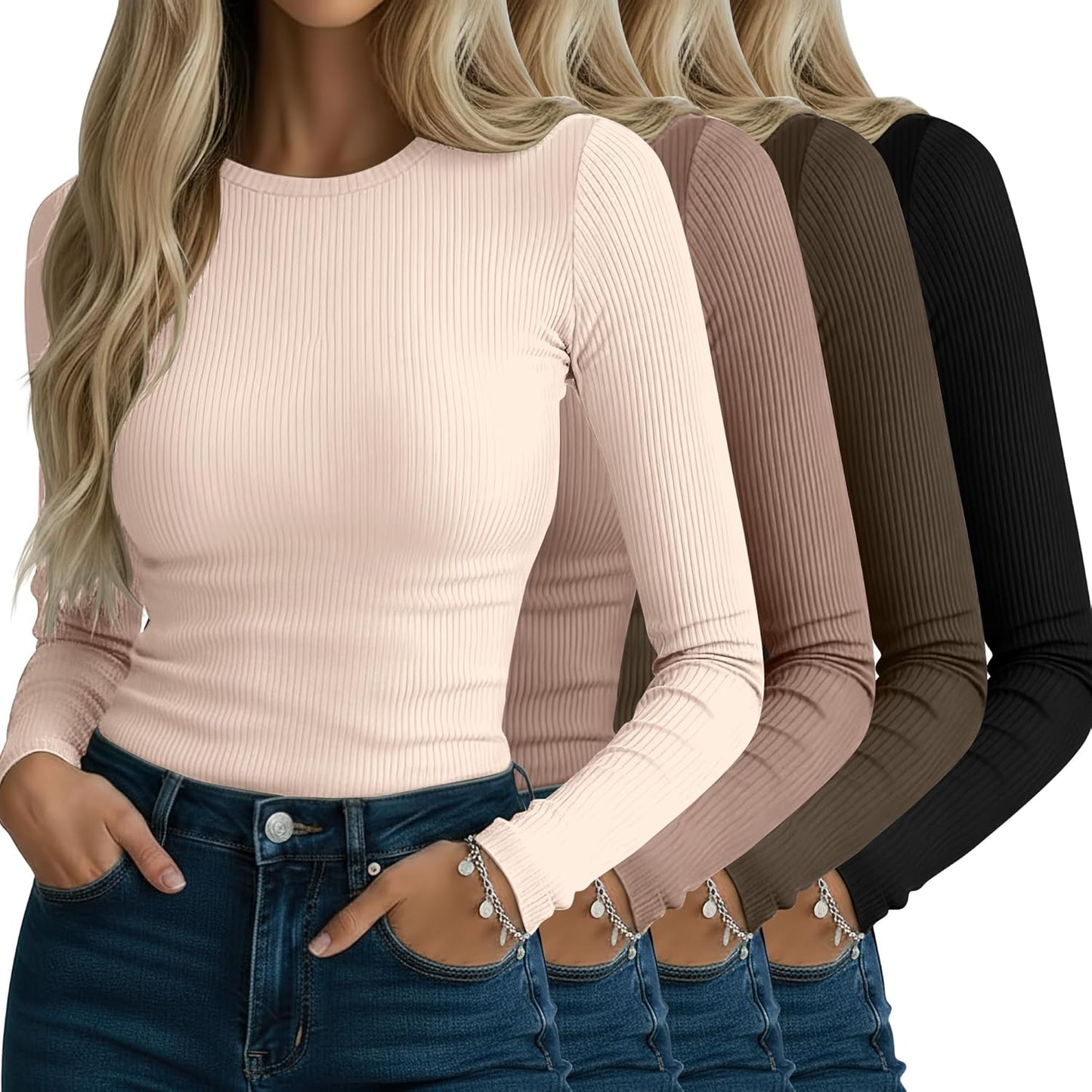 Neer Women's Ribbed Long Sleeve Shirts - Comfortable Casual Tops