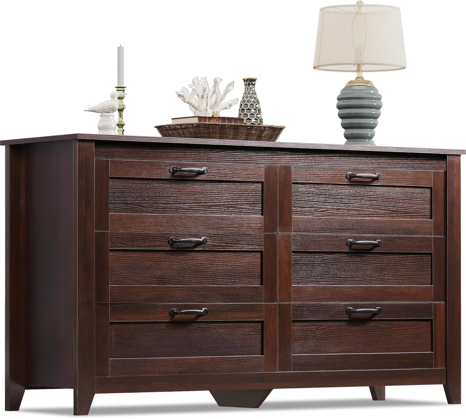 WLIVE Wood Dresser for Bedroom with 6 Drawers and Metal Handles