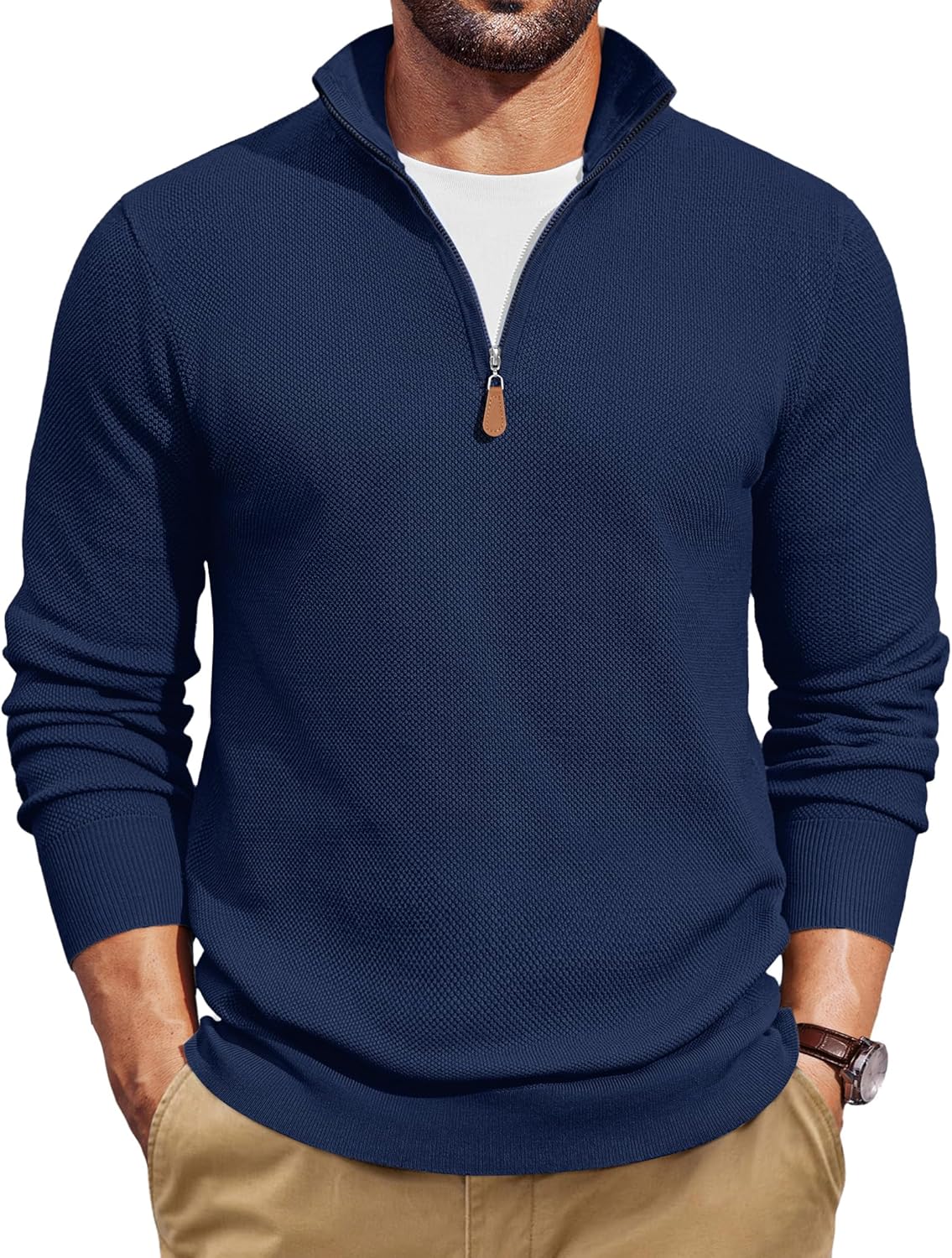 COOFANDY Men's Quarter Zip Pullover Dress Slim Fit Sweater