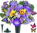 Artificial Cemetery Flowers for Grave Memorial Bouquet - Purple Mix