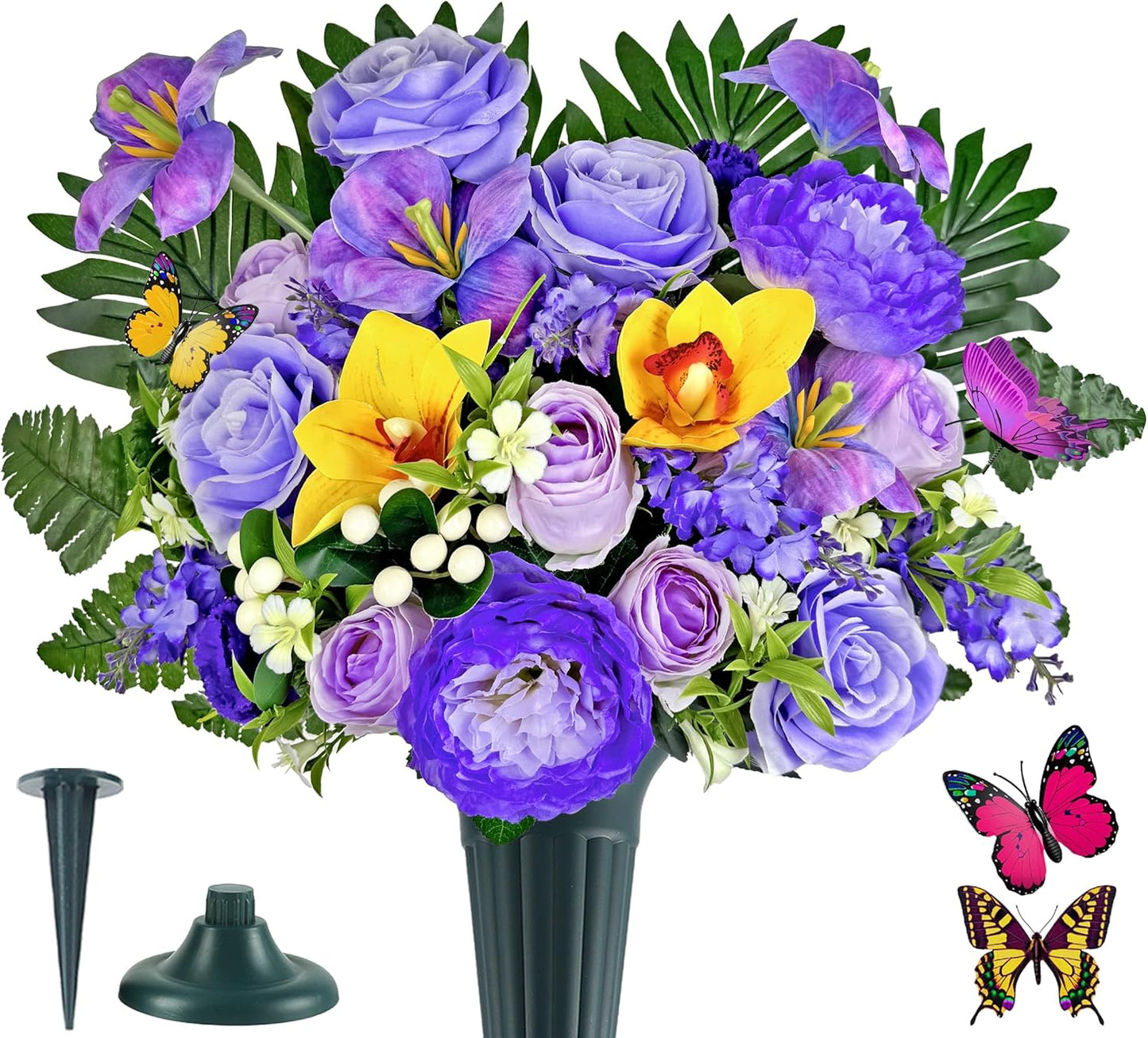 Artificial Cemetery Flowers for Grave with Purple Rose Hibiscus