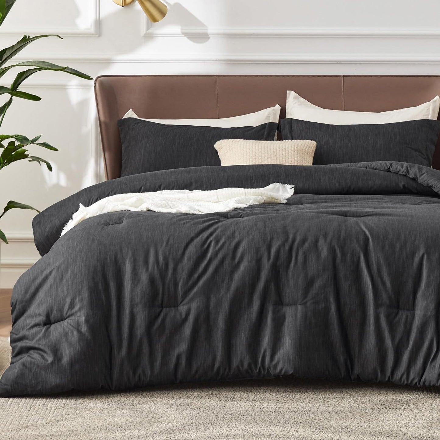Bedsure Queen Comforter Set - Soft Black Bedding for All Seasons