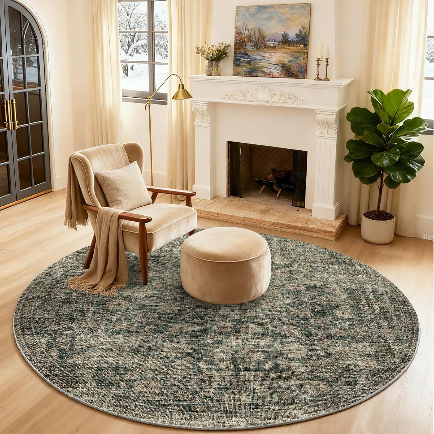 4x4 Round Bedroom Rug Washable Non Slip Soft Carpet for Home
