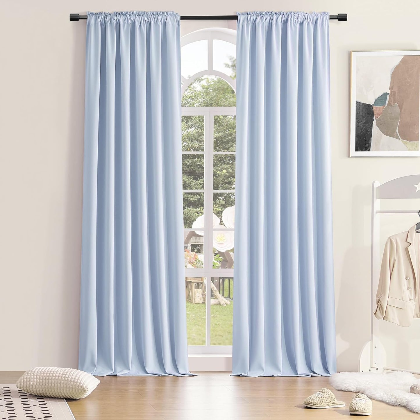 DONREN Extra Long 96 inches Light Blue Room Darkening Curtains