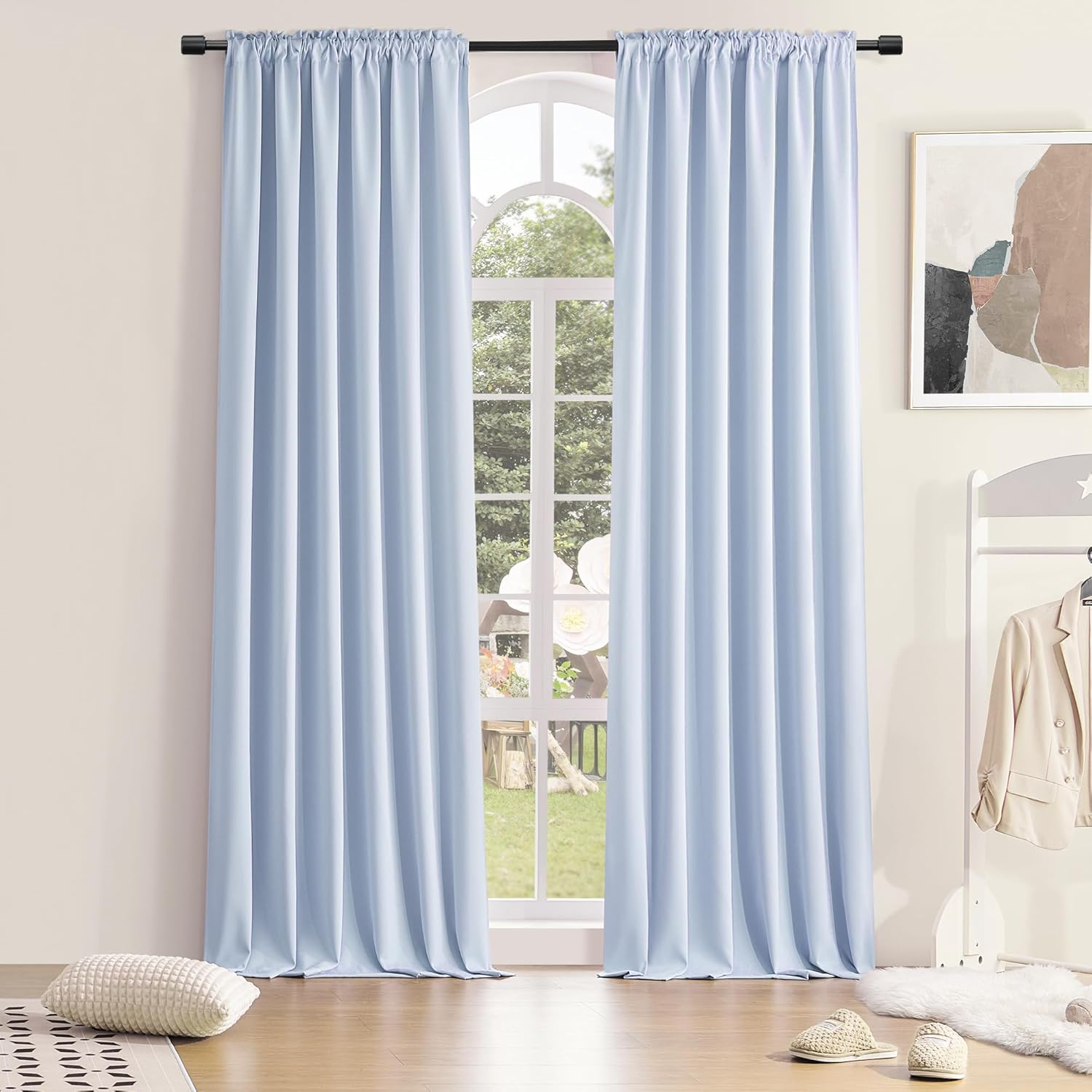 DONREN Extra Long 96 inches Light Blue Room Darkening Curtains
