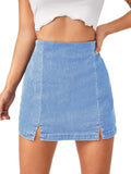 Women's Casual Split Hem High Waist Denim Skorts - Stretchy Mini