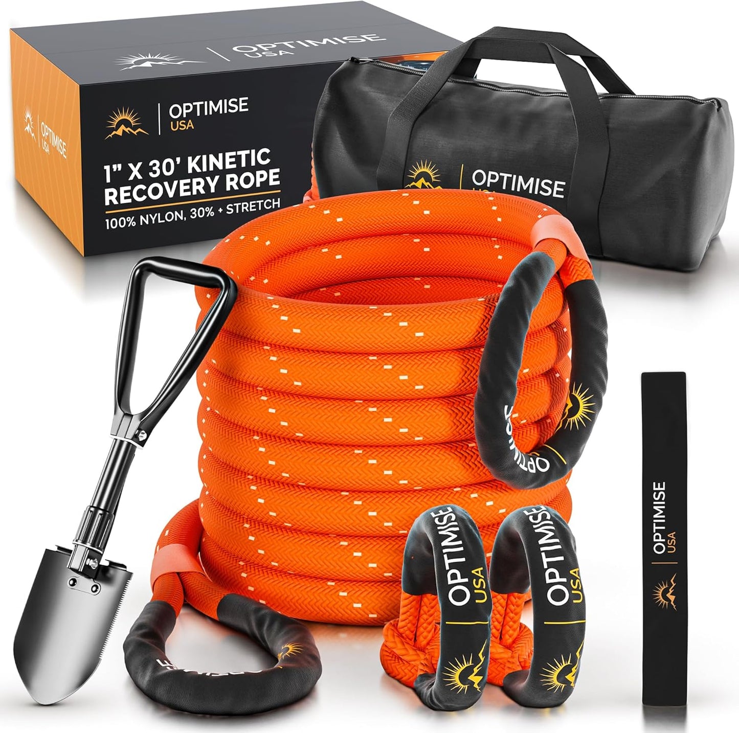 Kinetic Recovery Rope 1in x30ft Heavy Duty Recovery Kit for Off-Road
