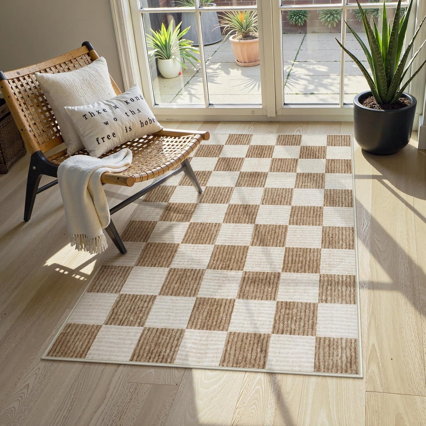 LIVEBOX 3x5 Washable Area Rug - Non-Slip Checkered Design