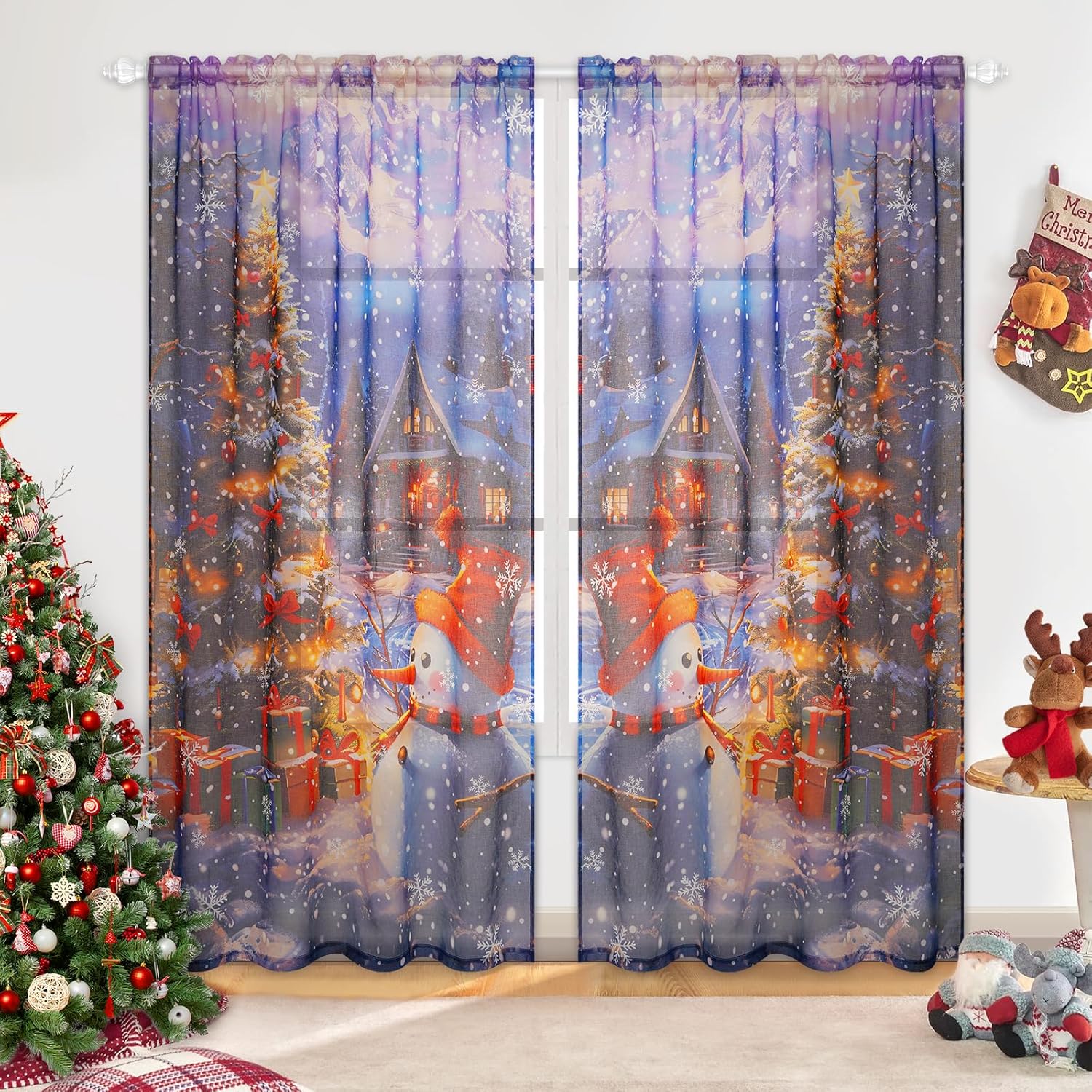 Xmas Snowflake Sheer Curtains ~ Light Filtering Magic