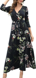 Aphratti Women's Floral Maxi Dress 3/4 Sleeve V Neck - Flowy Fit