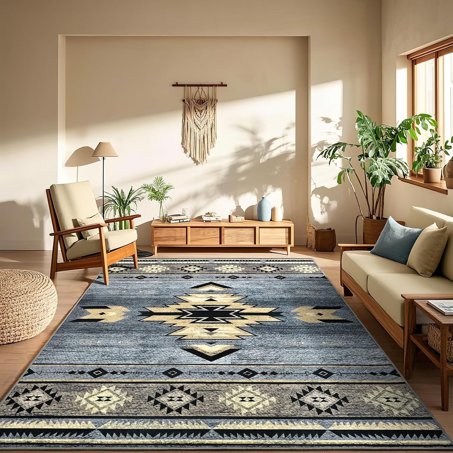 Western Rugs for Living Room, Rustic Non Slip Area Rug 4ft x 6ft