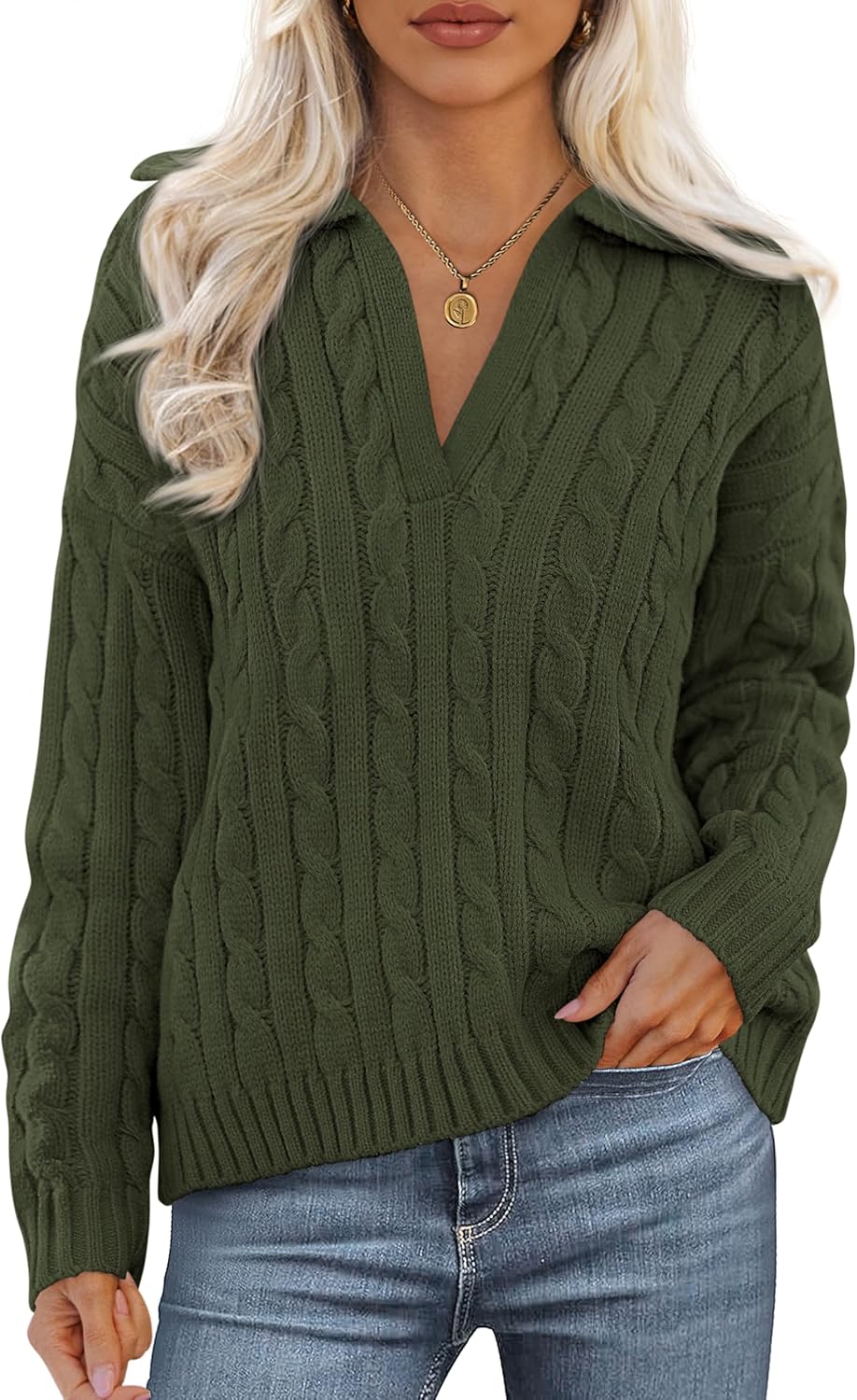 PRETTYGARDEN Fall Cable Knit Sweaters for Women 2025 V Neck