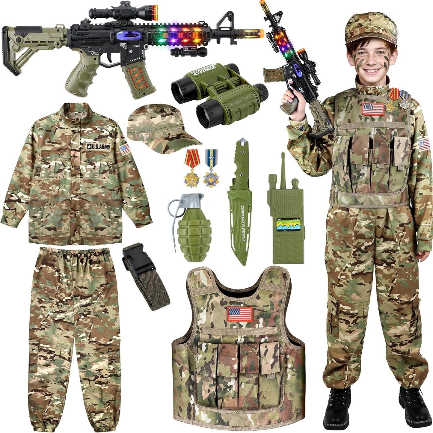 GIFTINBOX Army Costume for Boys - Deluxe Military Outfit Set