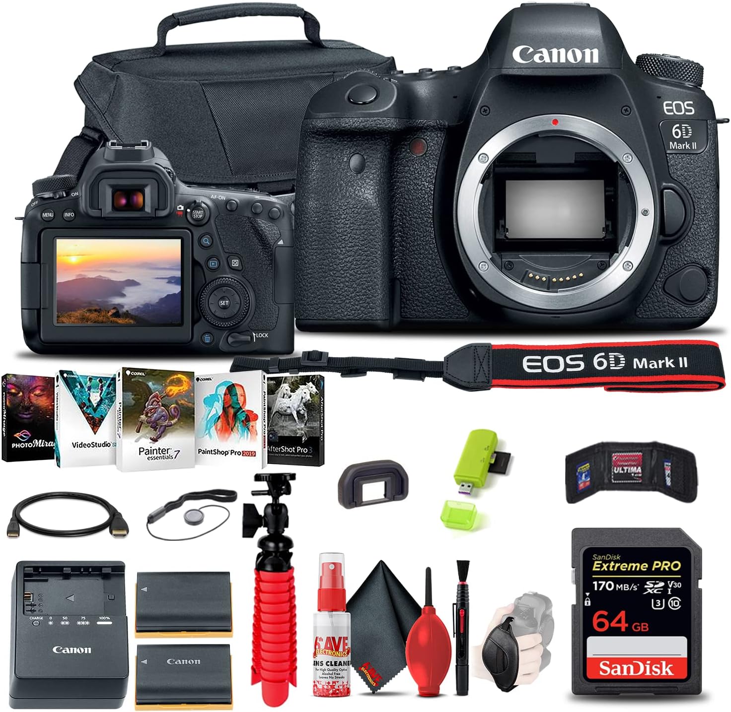 Canon EOS 6D Mark II DSLR Camera Bundle with Accessories