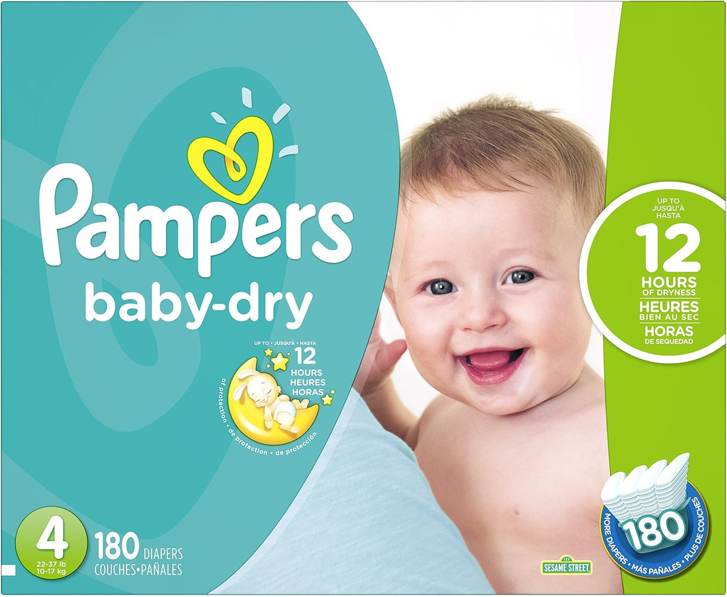 Pampers Baby Dry Diapers Size 4, 180 Count - Ultra Absorbent Protection
