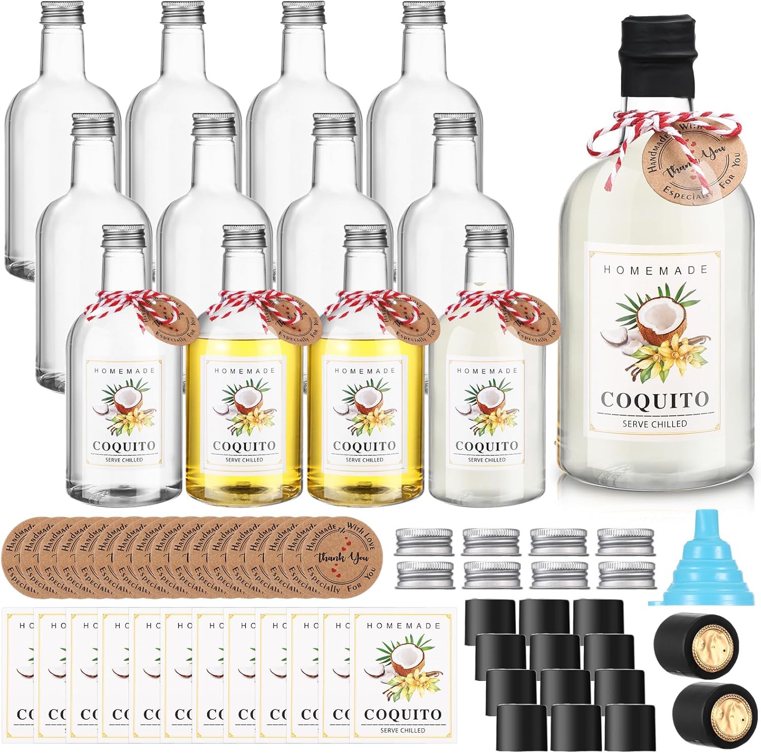 Baderke 12 Set Christmas Plastic Coquito Bottles for Parties