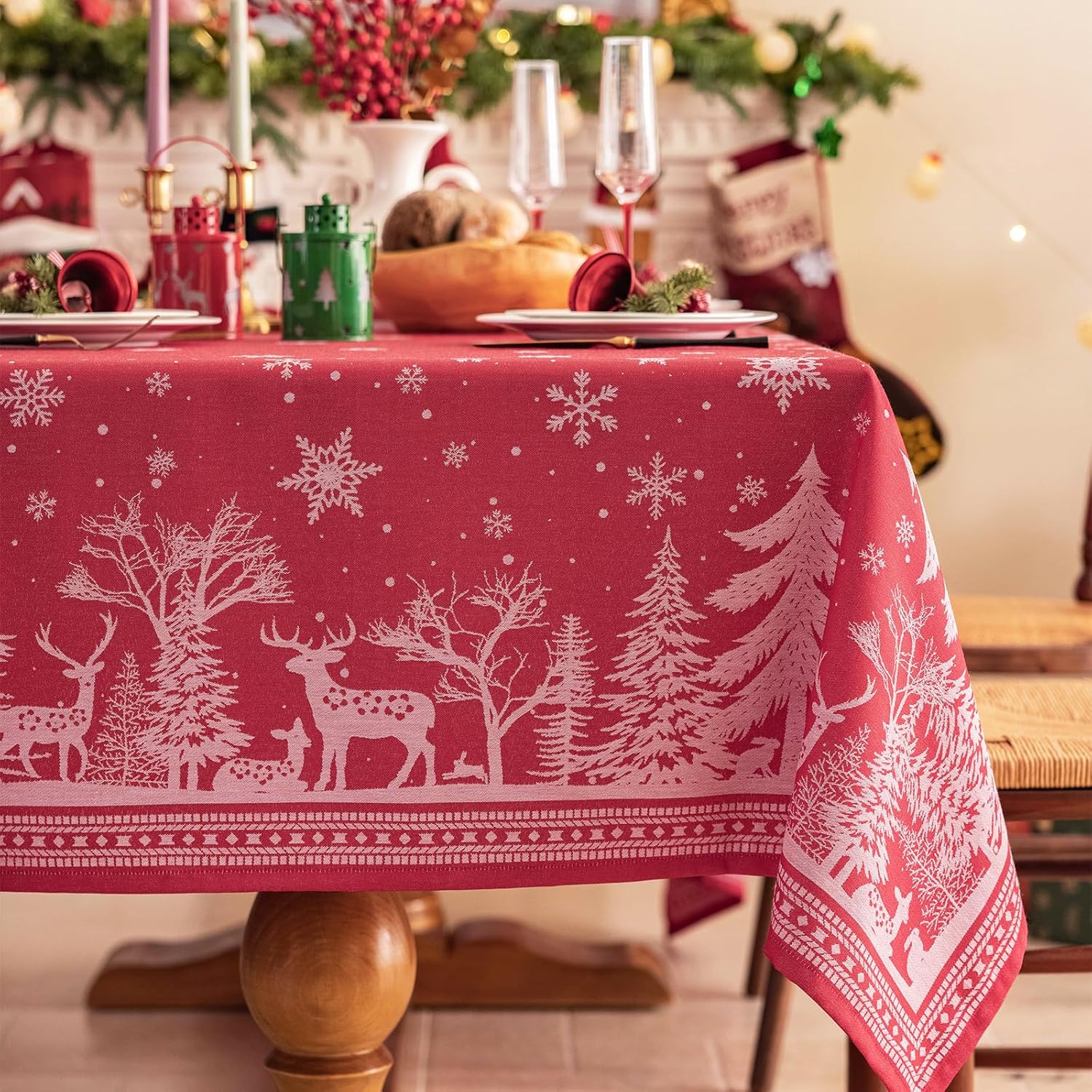 Red Christmas Tablecloth for Holiday Decor - 60in x 120in